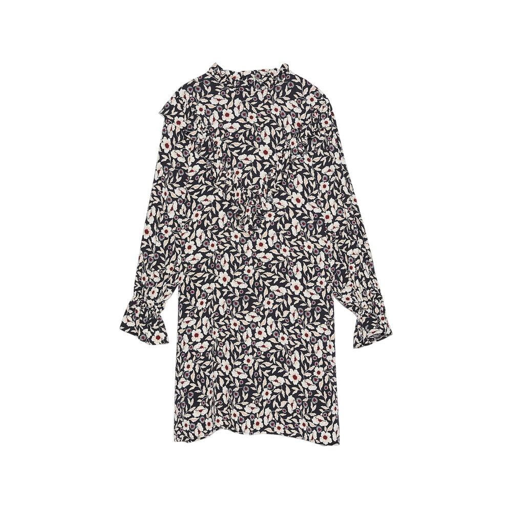 ZARA Ruffle Floral Printed Long Sleeve Shift Dress